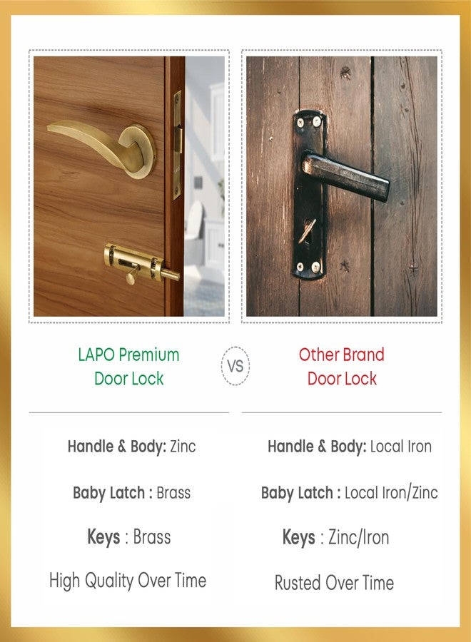 LAPO Brass Heavy Duty Mortise Door Lock Pull Handlesets for Bathroom, Handles Lock for Storeroom, Weatherproof Door Lock with Baby Latch | Antique Finish | 3 Years Warranty Ro - 115 - Image 3